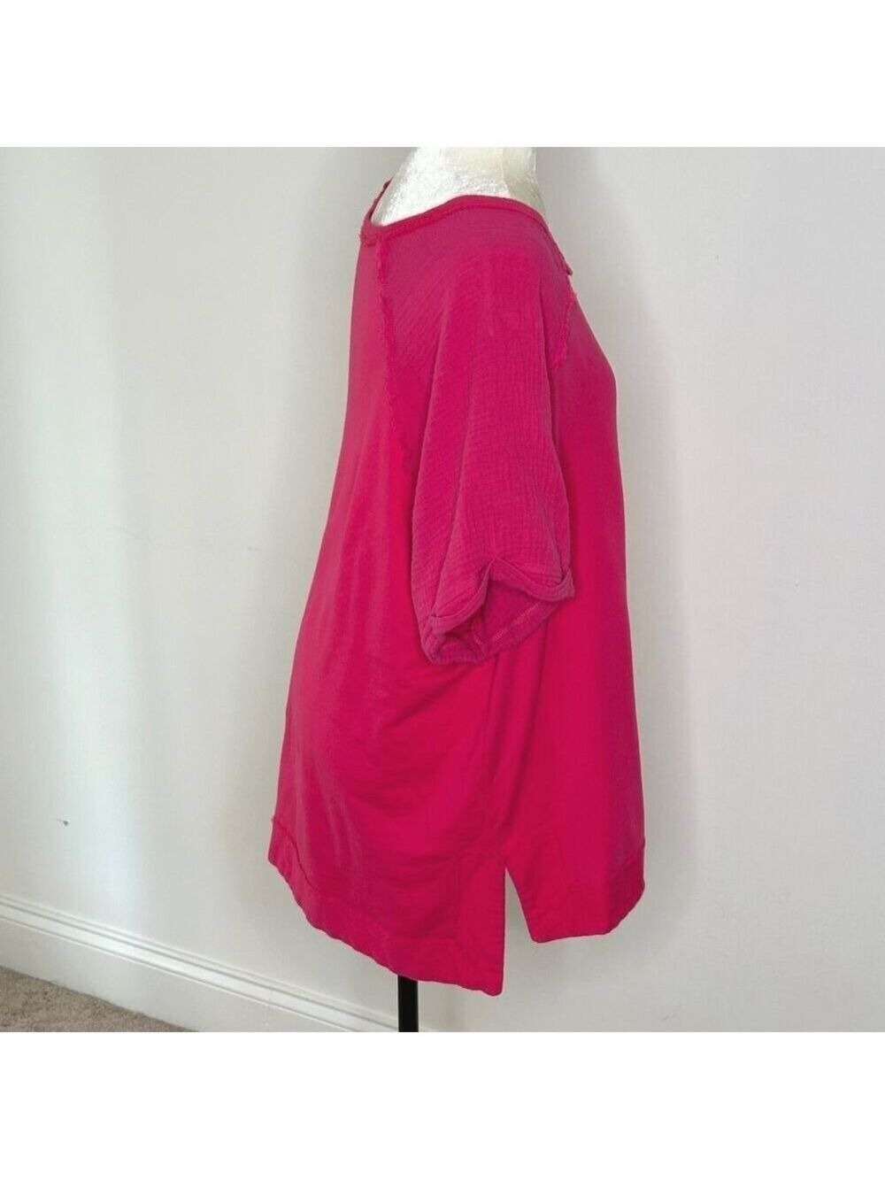 Umgee Oversized 1XL Tunic Top Hot Pink Cotton Flowy Plus Size Top Casual Office - Picture 2 of 16